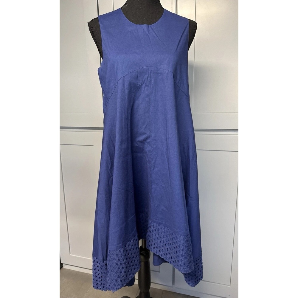 Nanette Lepore Asymmetrical Dress 4‎ Navy Sleeveless Racerback Lined Embroidered